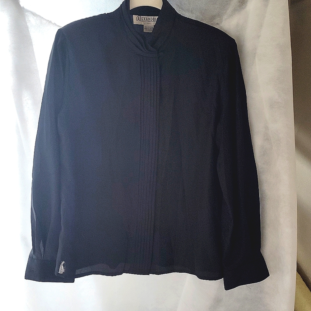 Black pleated front blouse